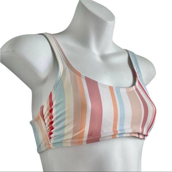 Xhilaration Multi Striped Hipster Bikini Bralette Swimsuit Top Medium White Clay - Picture 8 of 11